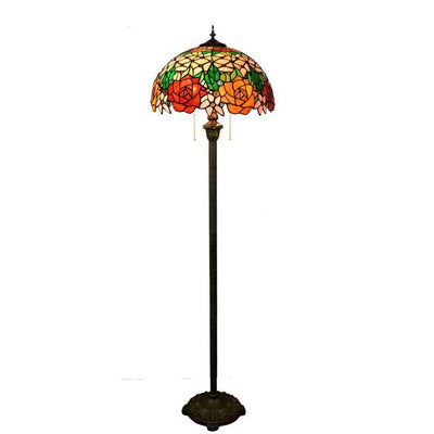 Vintage Tiffany Stained Glass Rose 2-Light Standing Floor Lamp