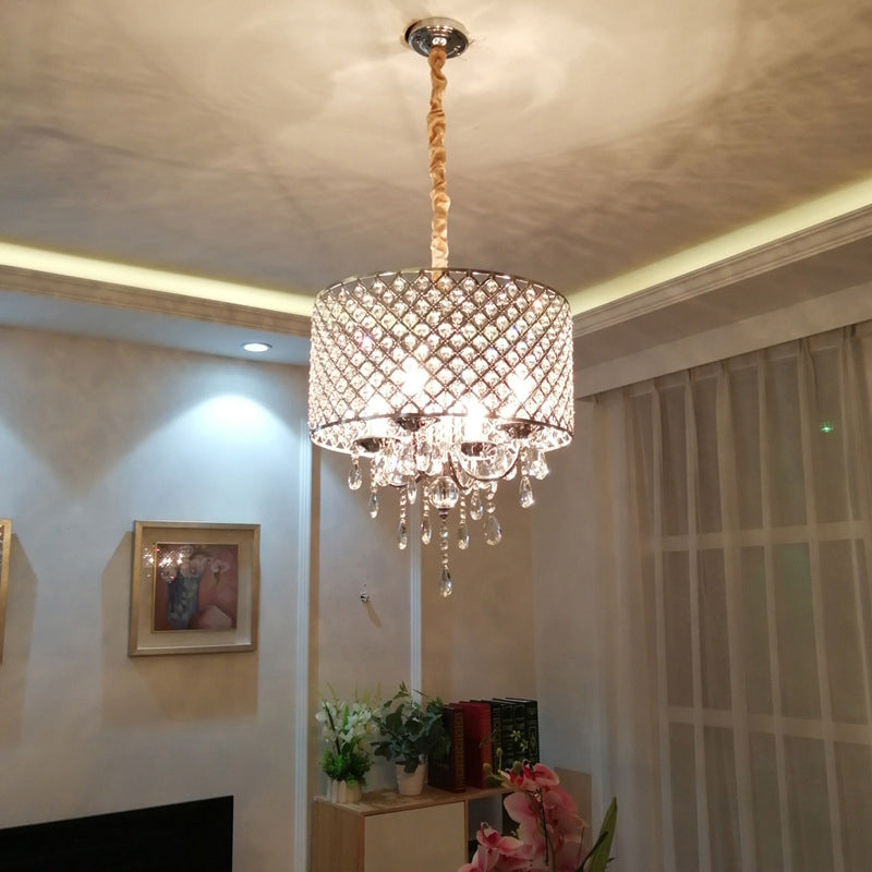 Modern Crystal Fishnet Shaped Round Shade 4-Light Chandelier