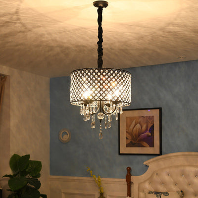 Modern Crystal Fishnet Shaped Round Shade 4-Light Chandelier