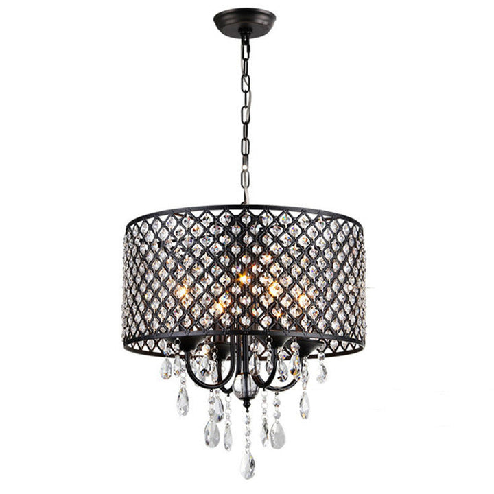 Lustre moderne à 4 lumières en forme de résille en cristal avec abat-jour rond