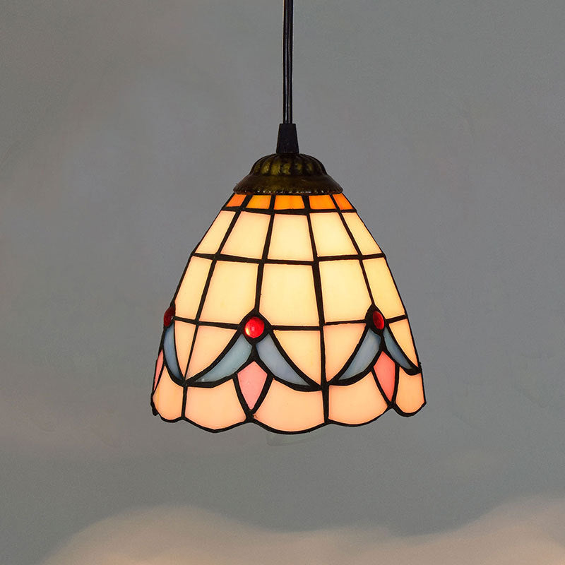 Tiffany Magnolia Stained Glass Bell 1-Light Pendant Light