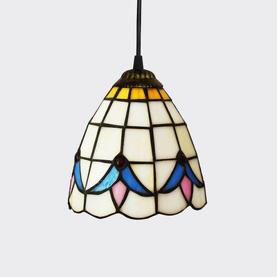 Tiffany Magnolia Stained Glass Bell 1-Light Pendant Light