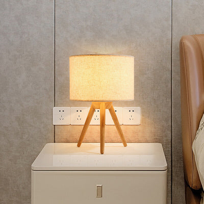 Modern Fabric Wooden 1-Light Table Lamps