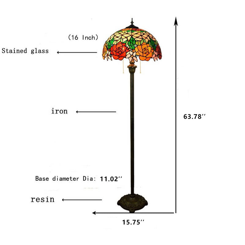 Lampe de sol vintage Tiffany en verre teinté avec rose à 2 lumières 