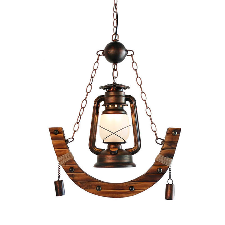 Lámpara de Caballo de Tejido de Bambú Vintage 1-Luz Lámpara Colgante de Queroseno 