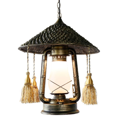 Retro Glass Kerosene 1-Light Tassels Pendant Light