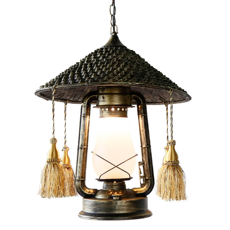 Retro Glass Kerosene 1-Light Tassels Pendant Light