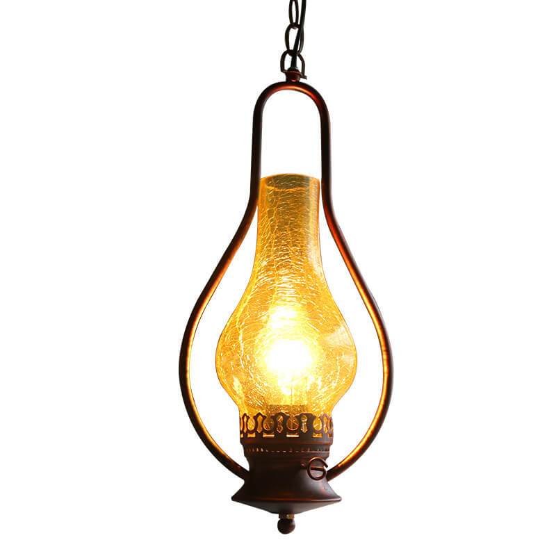 Vintage Kerosene Cracked Glass Shade 1-Light Pendant Light