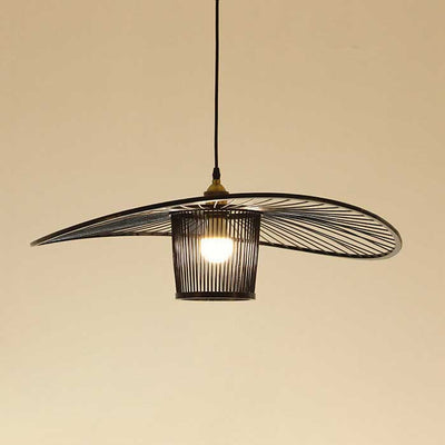 Japanese Element Bamboo Weaving Fisherman's Hat 1-Light Pendant Light