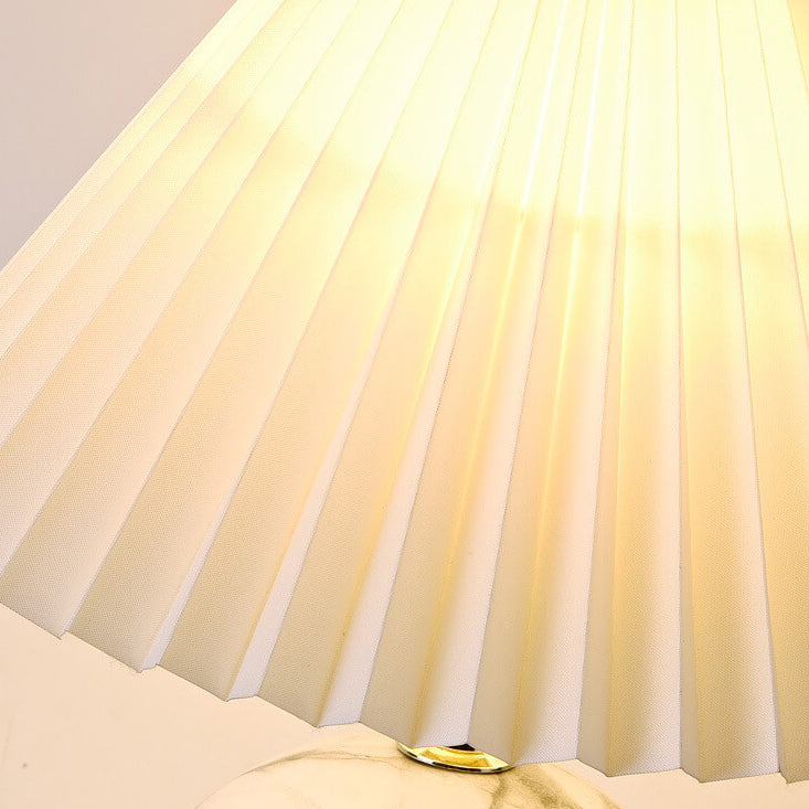 Vintage Plissierter Stofflampenschirm Keramik 1-Licht Tischlampe 