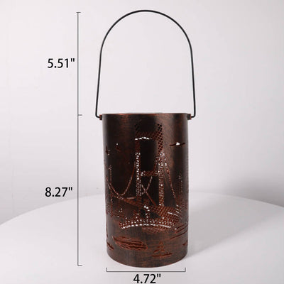 Solar Outdoor Iron Barrel Hollow Portable Lantern Decorative Landscape Light