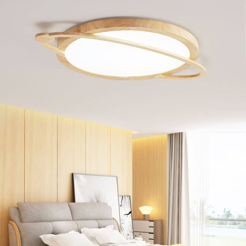 Modern Wooden Acrylic Shade Planet Design LED Flush Mount Light