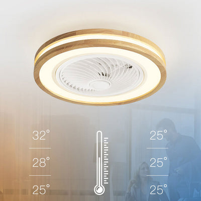 مروحة سقف بإضاءة LED هندسية خشبية عصرية بسيطة 