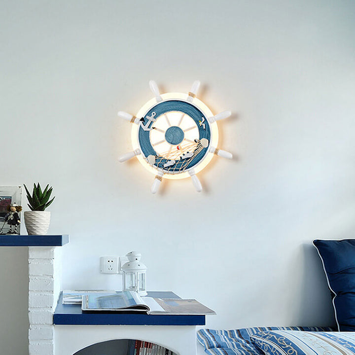 Applique murale LED pour enfants en résine avec gouvernail créatif de dessin animé 