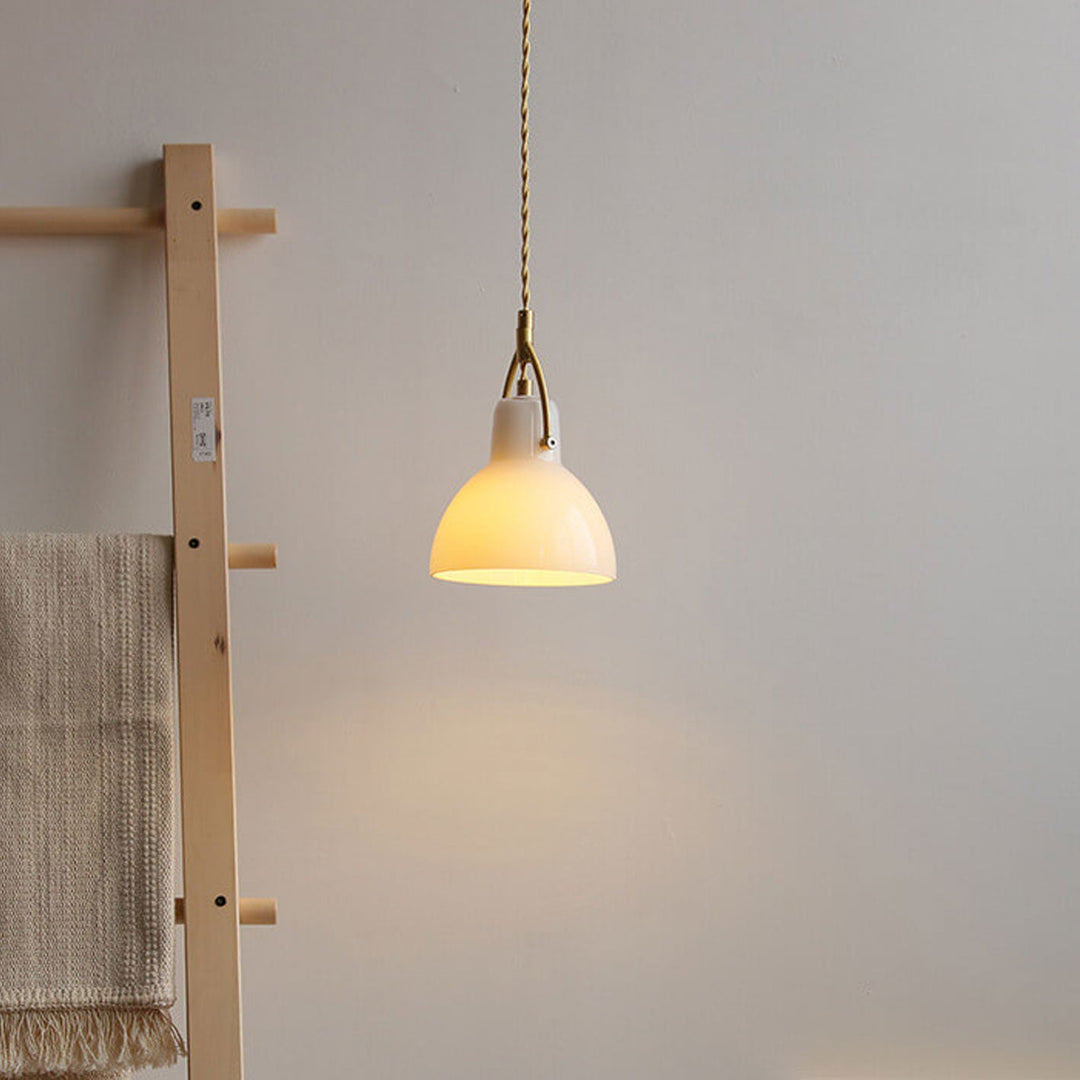 Vintage Milchweißes Glas Kuppel 1-Licht Mini Messing Pendelleuchte 