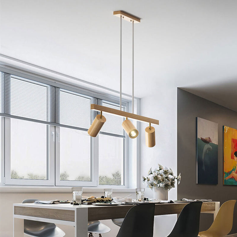 Nordic Minimalist Solid Wood Spotlight Track 2/3/4 Light Chandelier