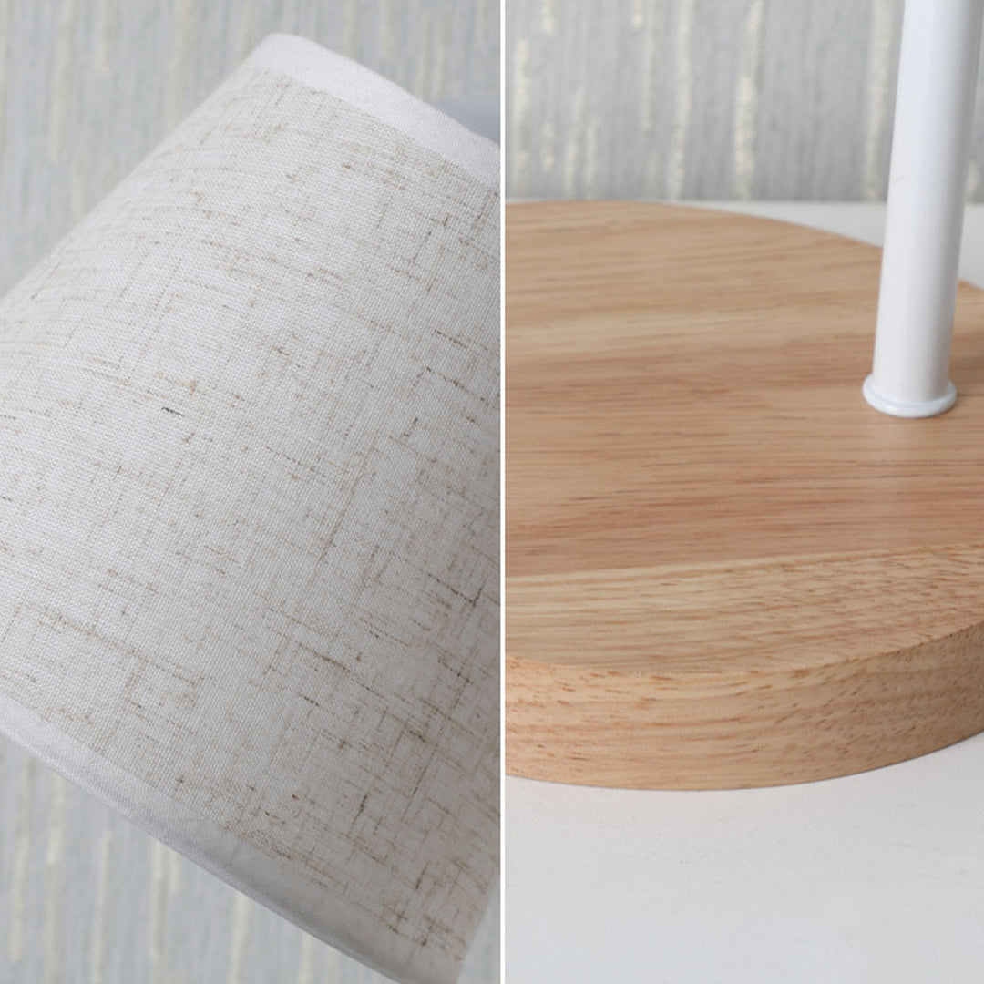 Nordische, minimalistische Kegel-Leinen-Schirm-Holzsockel-1-Licht-Tischlampe 