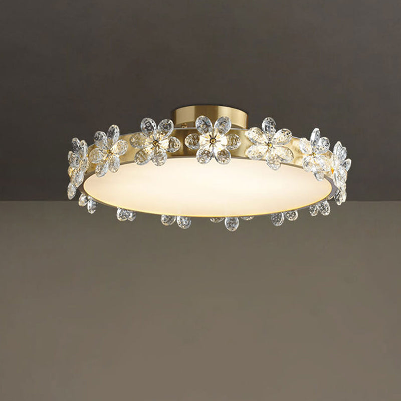 Modern Luxury Round Crystal Floral Edge LED Flush Mount Ceiling Light