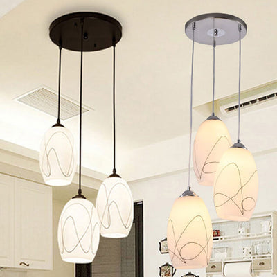 Modern Minimalist Striped Pattern Glass Island Light 3-Light Chandelier