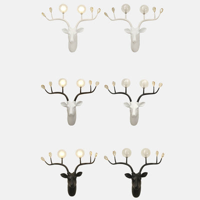 Vintage Creative Fortune Deer Head Resin 2-Light Wall Sconce Lamp