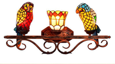 Traditional Tiffany European Retro Parrot Decorative 3-Light Wall Sconce Lamp