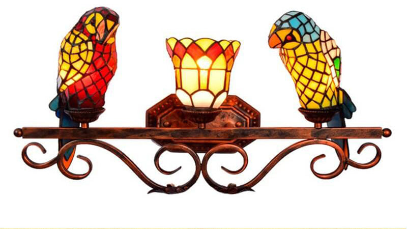 Traditional Tiffany European Retro Parrot Decorative 3-Light Wall Sconce Lamp