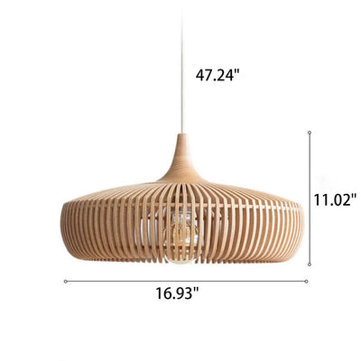 Nordic Vintage Wooden Round Dome Lid  1-Light Pendant Light