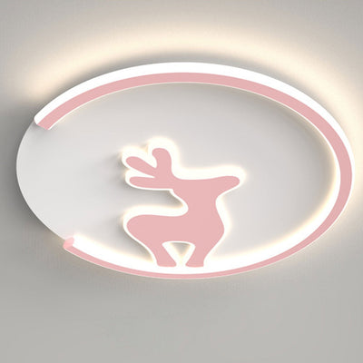 Nordic Creative Moose Thin Round Kids LED Flush Mount Ceiling Light