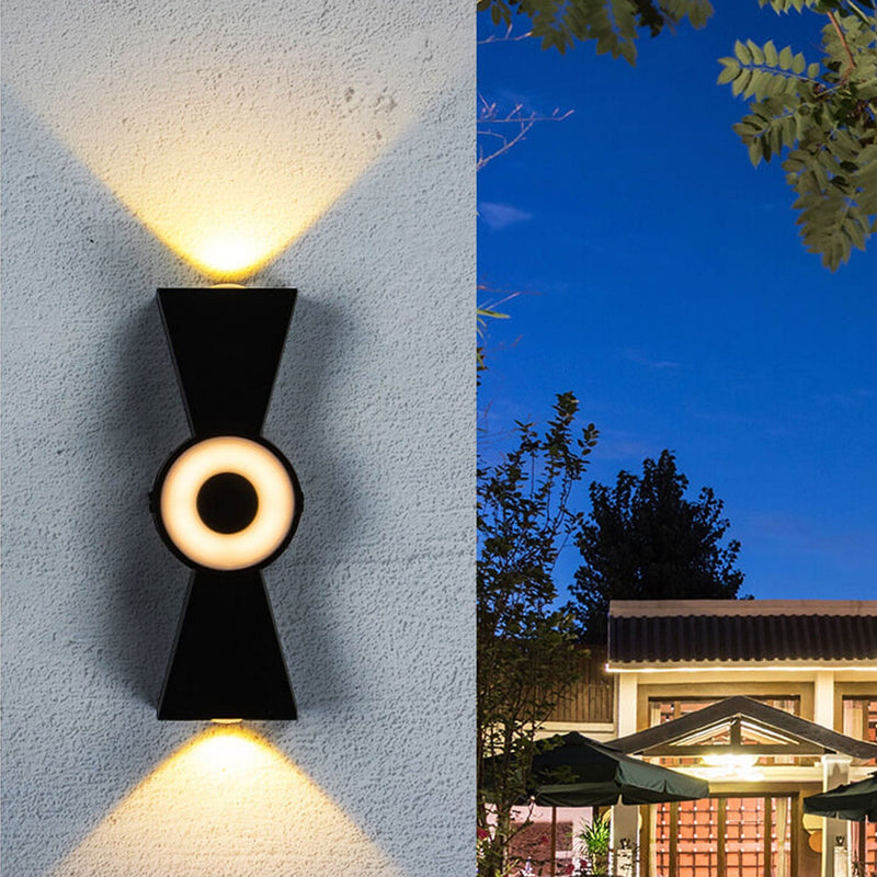 Nœud papillon créatif extérieur avec éclairage vers le haut et vers le bas, lampe murale étanche à LED pour patio 