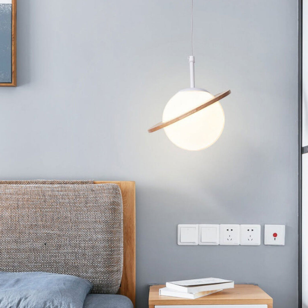 Lámpara de Araña de Vidrio Blanco Lechoso de Madera Nórdica 1/3 Luces 