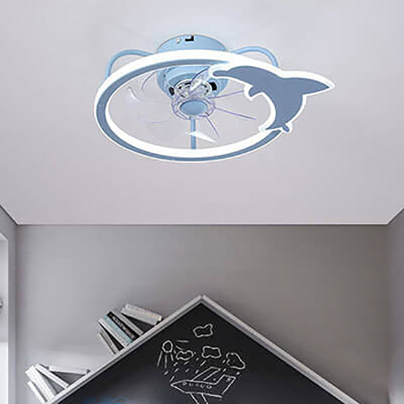 Childlike Star/Dolphin Design Quiet LED Flush Mount Fan Light