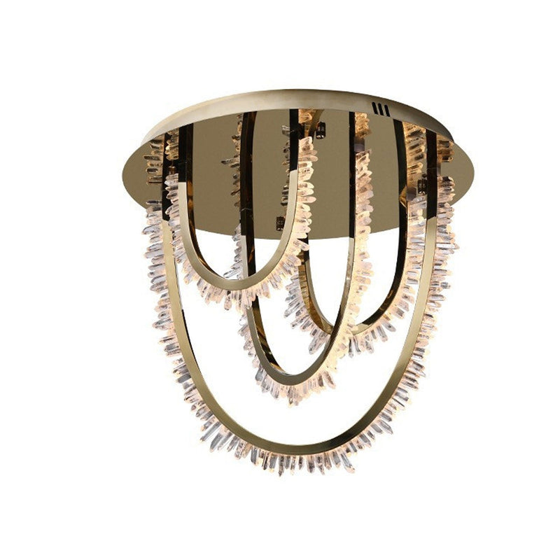 European Light Luxury Stainless Steel Crystal LED Flush Mount Ceiling Light