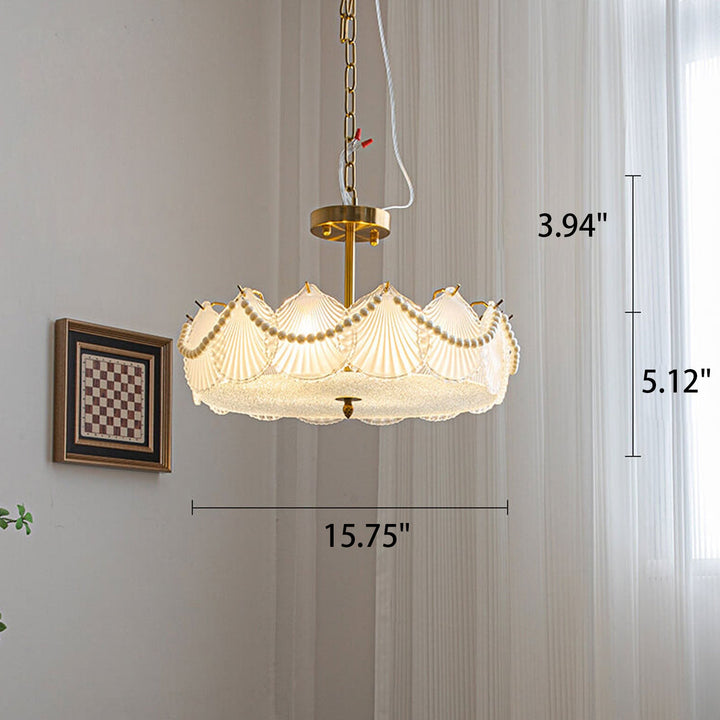Lámpara de araña de concha de vidrio con perlas redondas de lujo ligero francés de 5/6/8 luces 