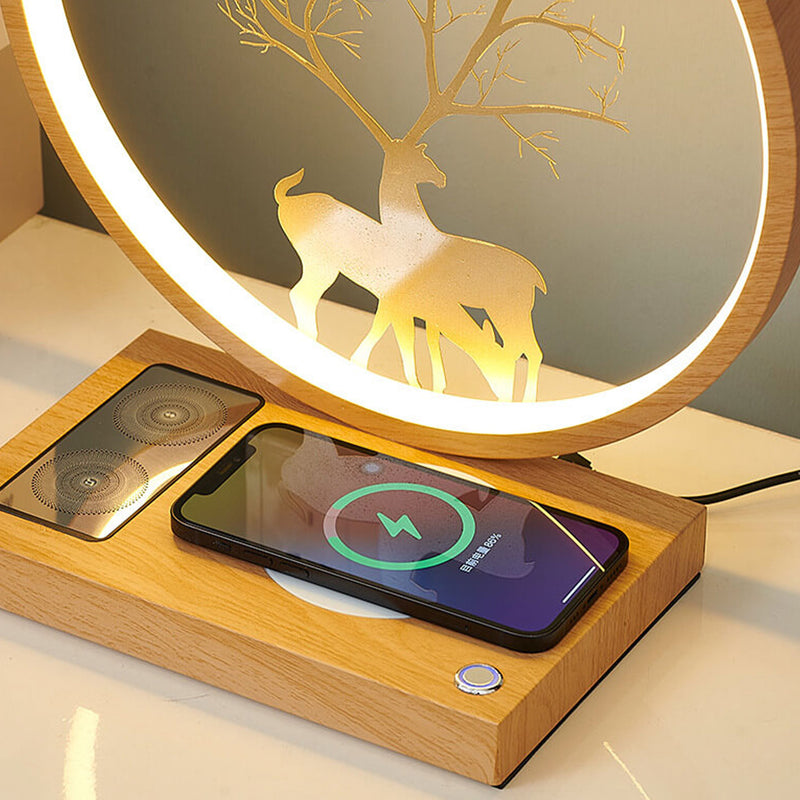 Lampe de table décorative tactile de chargement sans fil LED avec design créatif de cerf rond 