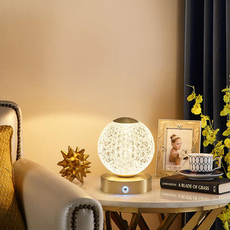 Lampe de Table LED Ronde en Laiton Acrylique Moderne de Luxe 
