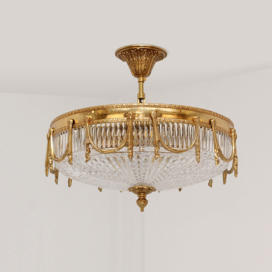 European Light Luxus Deckenleuchte aus Kupfer und Glas, rund, 4 Lichter 