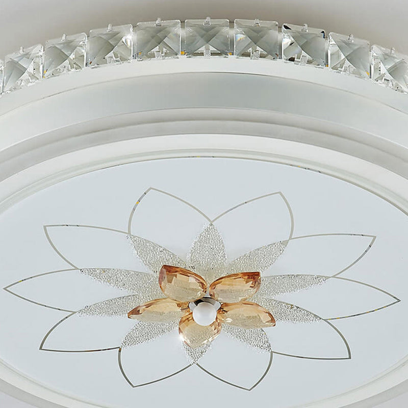 European Crystal Round Flower Design LED Flush Mount Ceiling Light