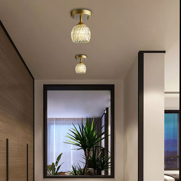 Dôme en verre texturé nordique 1 lumière semi-encastrée pour plafond 