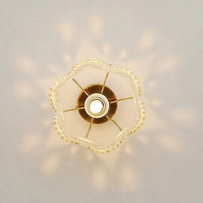 French Light Luxury Petal Pearl Glass 1-Light Flush Mount Ceiling Light
