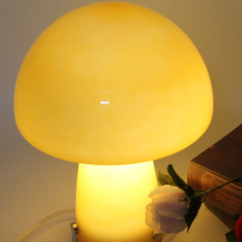 Nordic Orange White Glass Mushroom 1-Light Table Lamp