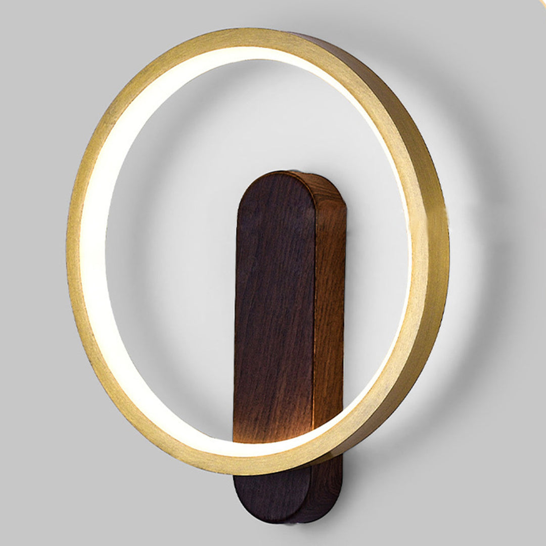 Lámpara de pared LED de hierro forjado redonda de grano de madera minimalista moderna 