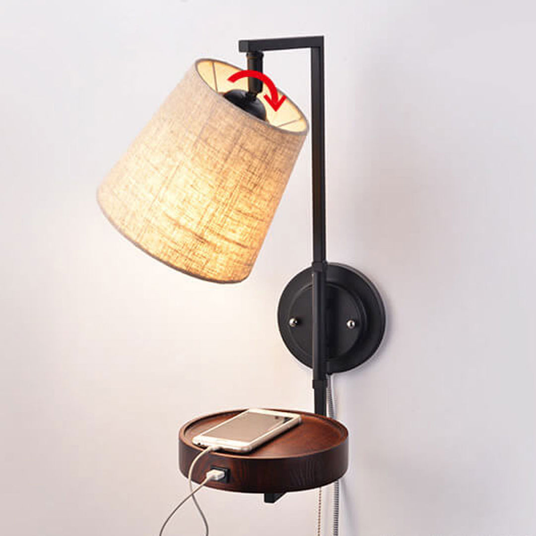 Nordic Light Luxury Solid Wood Wrought Iron Fabric 1-Light Wall Sconce Lamp