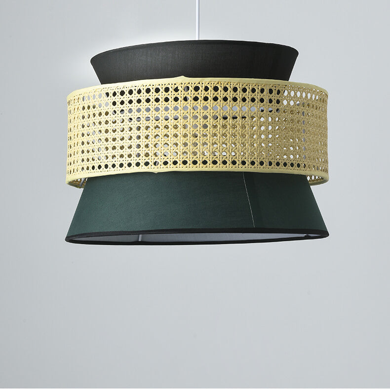Suspension Luminaire Moderne en Rotin Japonais en Forme de Tambour à 1 Lumière 
