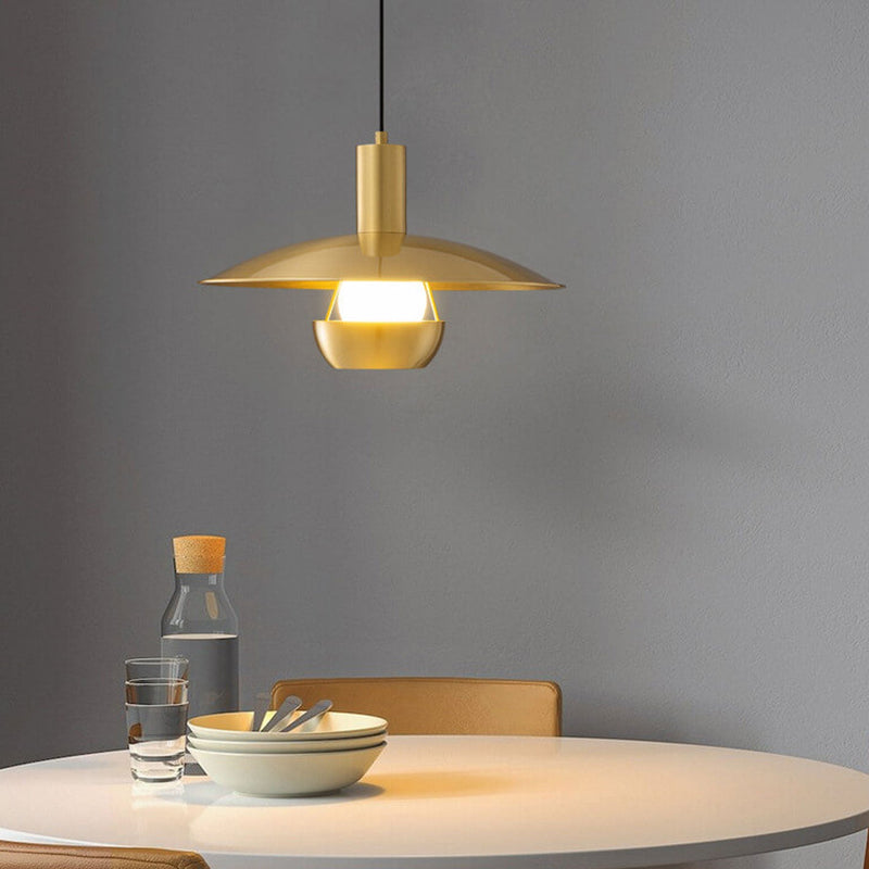 Nordic Minimalist All Brass Flying Saucer Design 1-Light Pendant Light