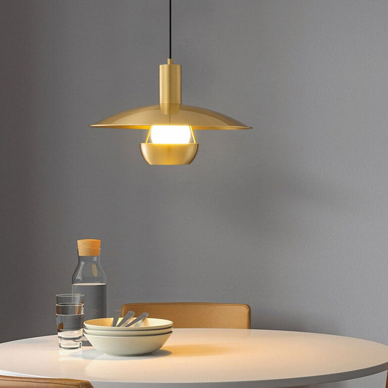 Nordic Minimalist All Brass Flying Saucer Design 1-Light Pendant Light