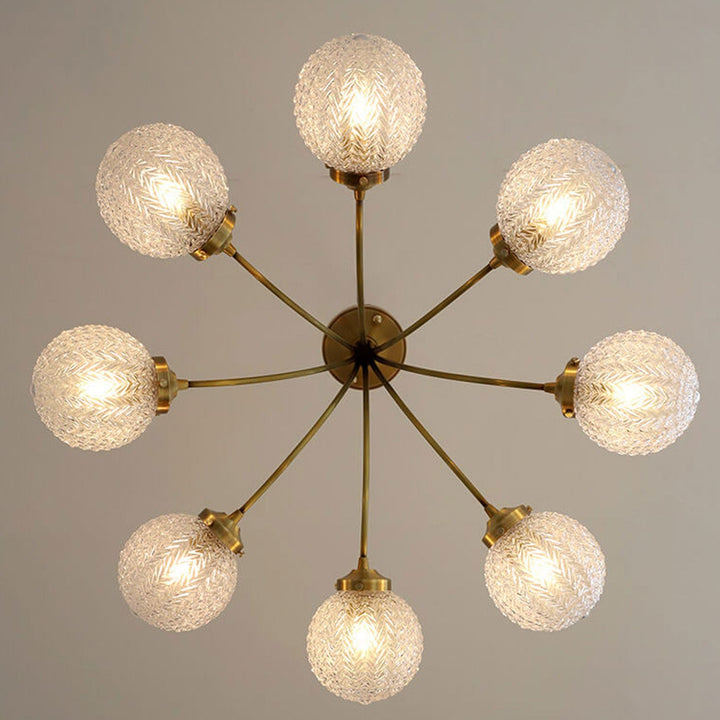Contemporary Nordic Spherical Glass Lampshade Copper 6/8-Light Flush Mount Light For Living Room