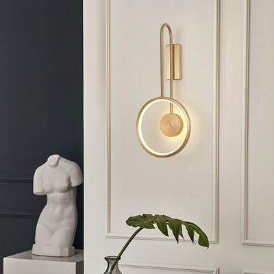 Light Luxury Full Copper Circle Curved Arm LED Wall Sconce Lamp