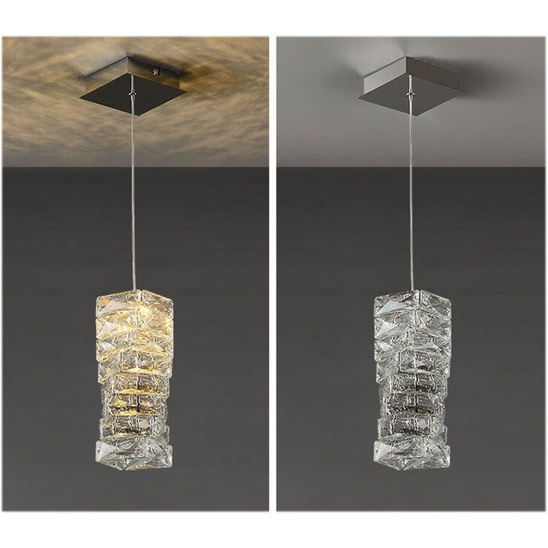 Moderne Luxus-Kristallsäulen-Edelstahl-LED-Pendelleuchte