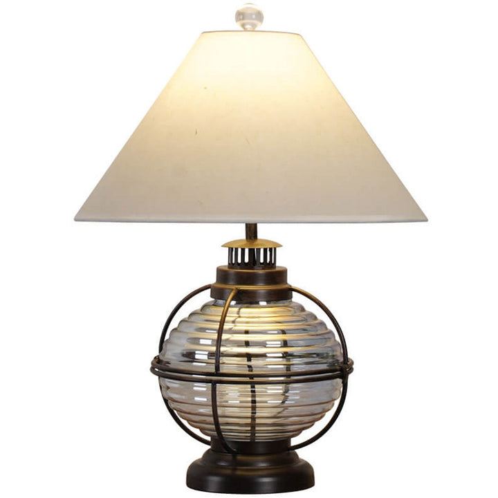 Lampe de table 1 lumière en tissu design cheval en fer et verre vintage 