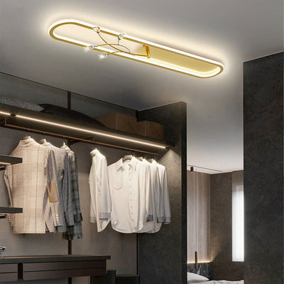 Creative Long Oval Crystal Small Flower Decoration Design LED Flush Mount Light